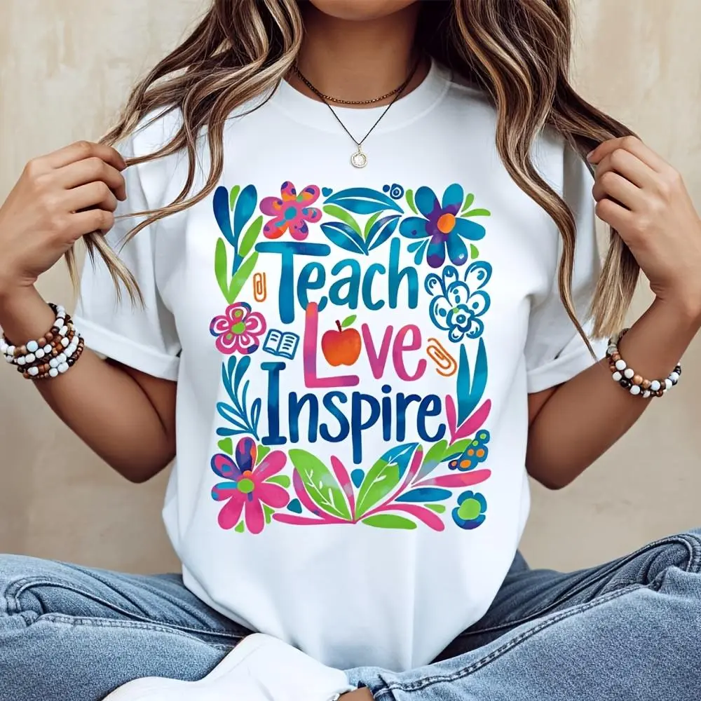 Teach Love Inspire Floral Print, T-Shirt, Teacher Appreciation Gift, Back To School Classroom Wear