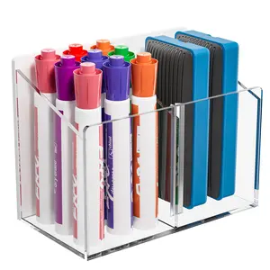MaxGear Magnetic Dry Erase Marker Holder, 2 Compartments Clear Acrylic Pen & Marker Organizer with Screws & Strong Magnet for Whiteboard, Fridge, Wall & Locker, Holds 9-18 Markers/4 Erasers​