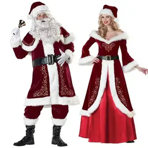Large Size 4XL Christmas Santa Claus Costume Adult Xmas Christmas Couples Costume Party Dress Outfit For Men&Women