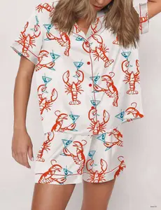 Martini Lobster Silky Satin Pajama Set: Women s Breathable Summer Nightwear
