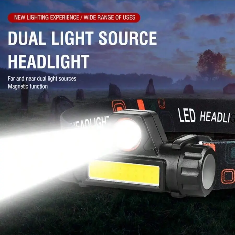 Bright Magnetic USB Night Buddy Headlamp for Outdoor Fishing, COB LED Work Light with Adjustable Headband, Waterproof & Lightweight, Long-Lasting Rechargeable Headlight for Night Fishing, Hiking, and Camping Gear, Led Waterproof Headlamps