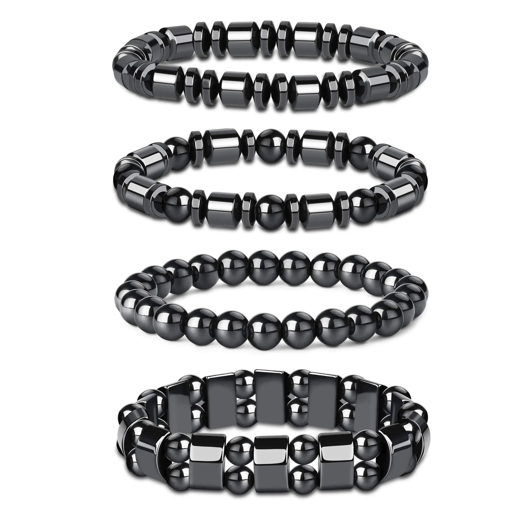 4-Piece Hematite and Tiger Eye Stackable Bracelet Set, Adjustable Minimalist Magnetic Bangles for Men and Women, Boho Everyday Jewelry, Adjustable Minimalist Bangle, Stackable Bracelets