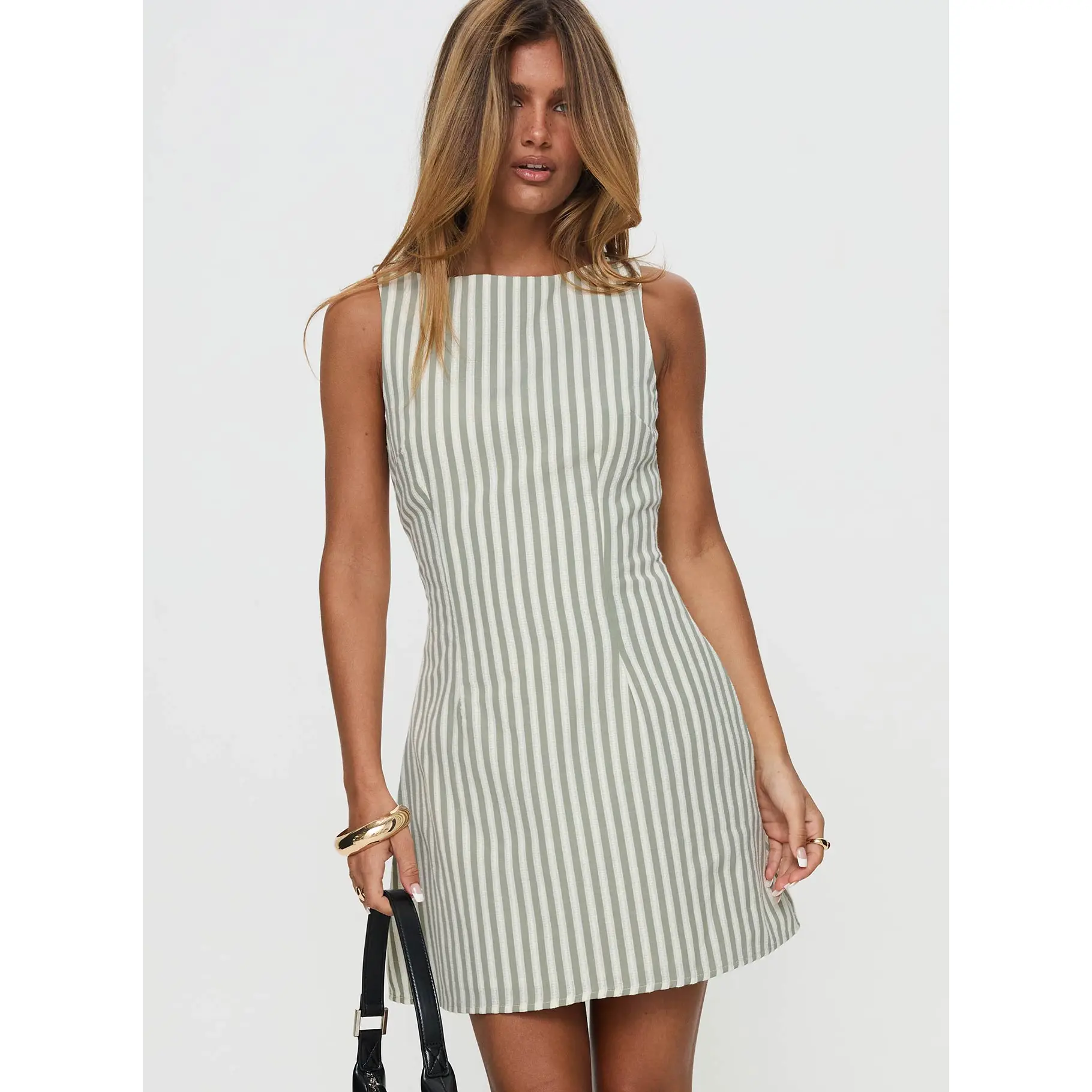 Alfalfa Shift Mini Dress Green Stripe