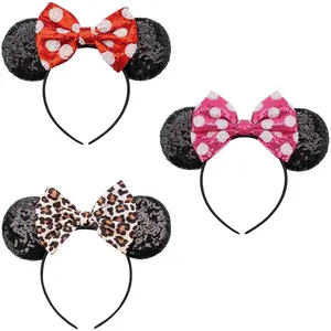 DRESHOW Mouse Ears Bow Headbands Minnie Ears Headband Glitter Party Decoration Cosplay Costume for Women