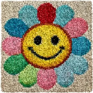 Latch Hook Kits for Adults Beginners, DIY Rug Crafts Colorful Smiley Face Pattern Color Printed Canvas, Handmade Needlework Crafts Home Decoration, 12"x12"