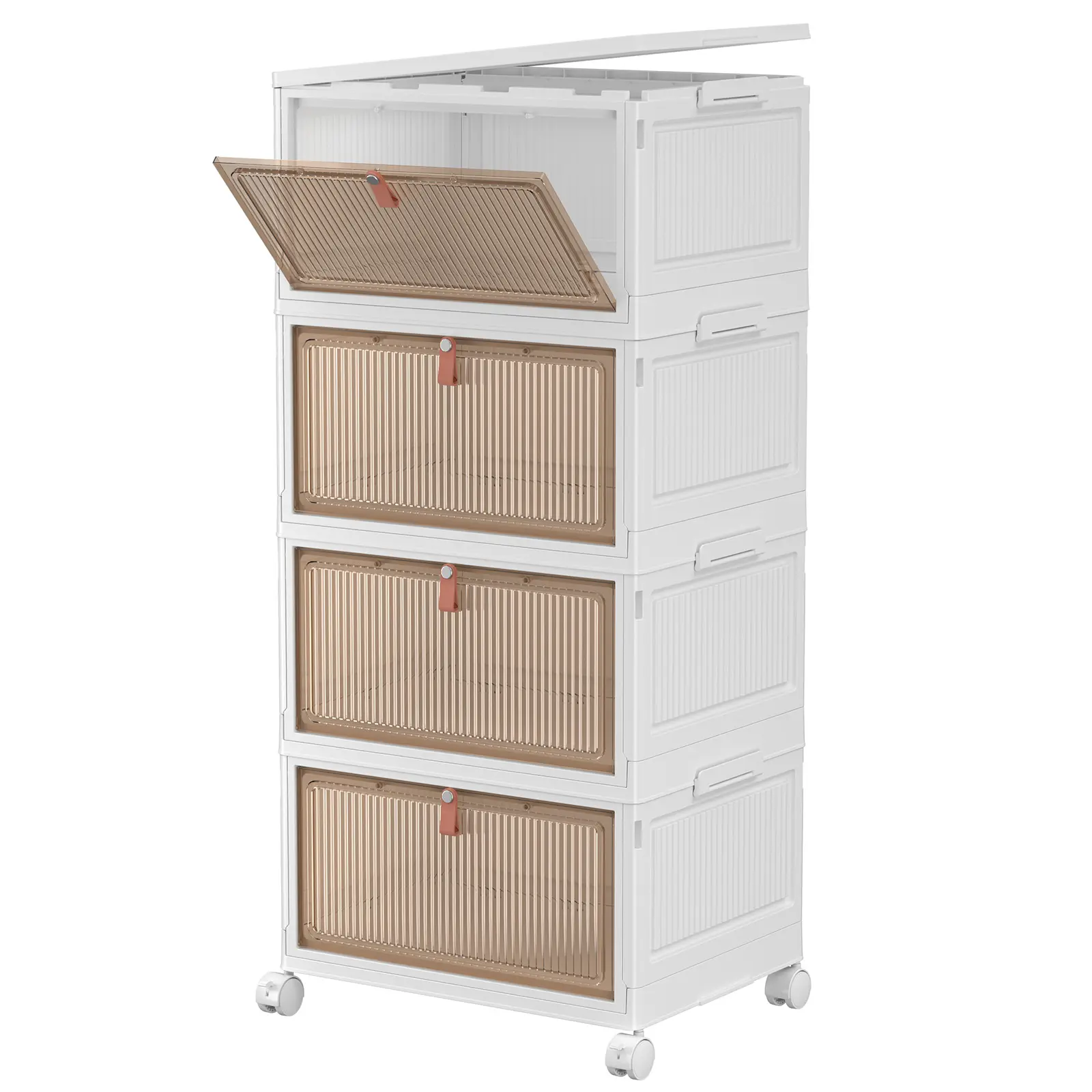 4 Tier Plastic Storage Bins with Lids 23QT 27QT, Stackable Storage Containers with Wheels, Folding Storage Boxes, Collapsible Storage Bins, Closet Organizers and Storage for Living Room,Kitchen,Office,Dorm