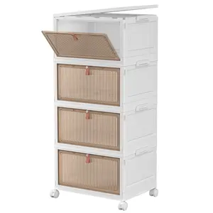 4 Tier Plastic Storage Bins with Lids 23QT 27QT, Stackable Storage Containers with Wheels, Folding Storage Boxes, Collapsible Storage Bins, Closet Organizers and Storage for Living Room,Kitchen,Office,Dorm