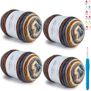 Yarn for Crocheting-Gradient Cake Yarn Ombré Yarn with Vibrant Colors-4x100g 60% Cotton 30% Acrylic 10% Wool,Colorful Soft Rainbow Cotton Crochet Yarn Perfect for Shawls,Scarves,Sweater and Blanket