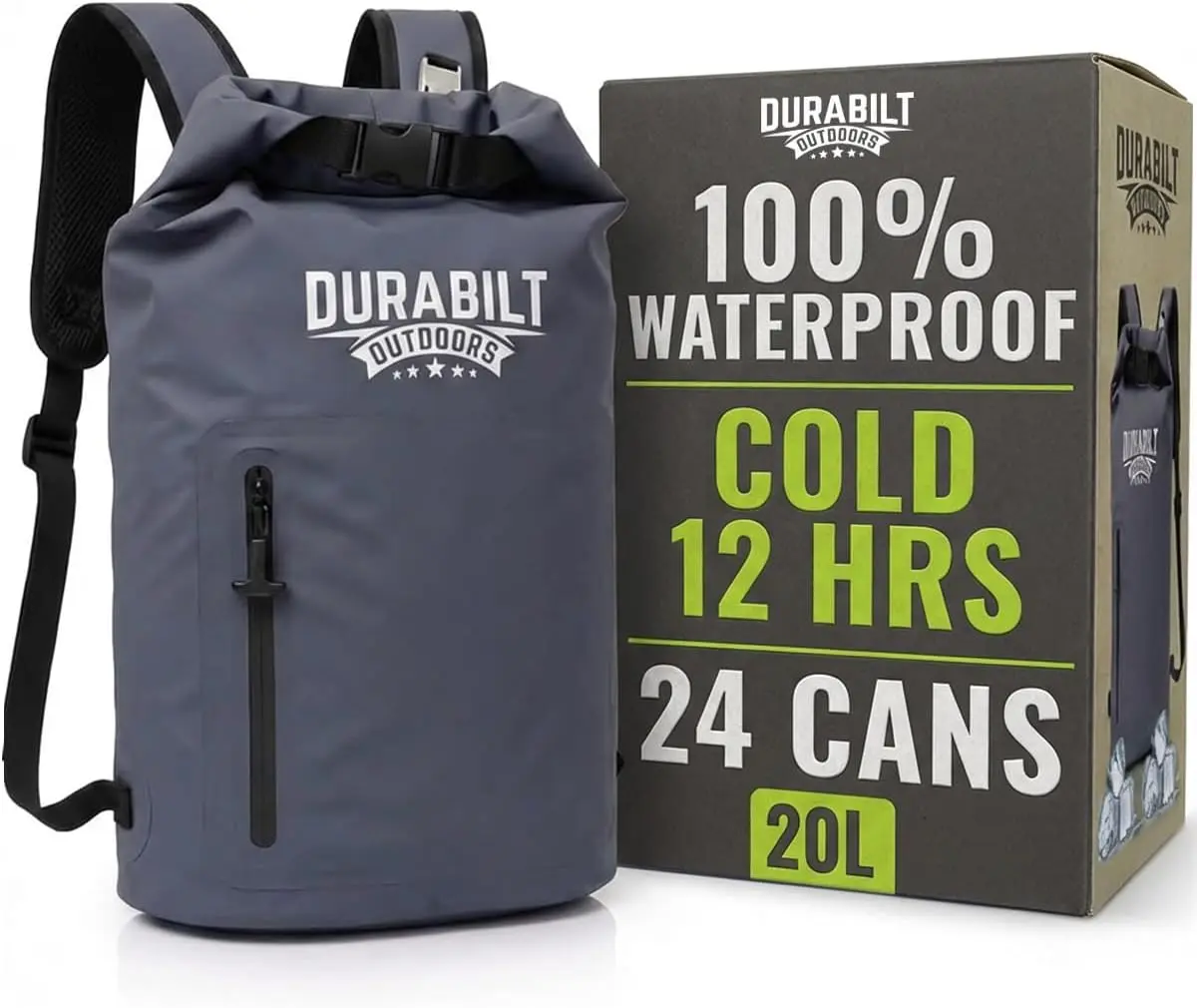 20L Waterproof Insulated Cooler Backpack – Heavy-Duty Roll-Top Dry Bag, Holds 24 Cans, Leak-Proof & Sand-Proof, Convertible Sling-to-Backpack for Beach, Kayak, Camping & Fishing
