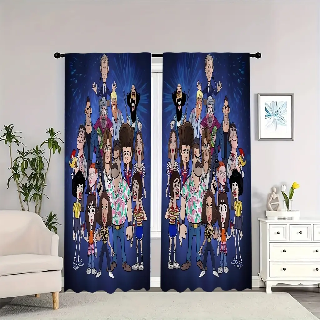 Cartoon character group portrait, double-sided blackout curtains, suitable for living rooms, bedrooms, and apartments, perfect for New Year's decoration.