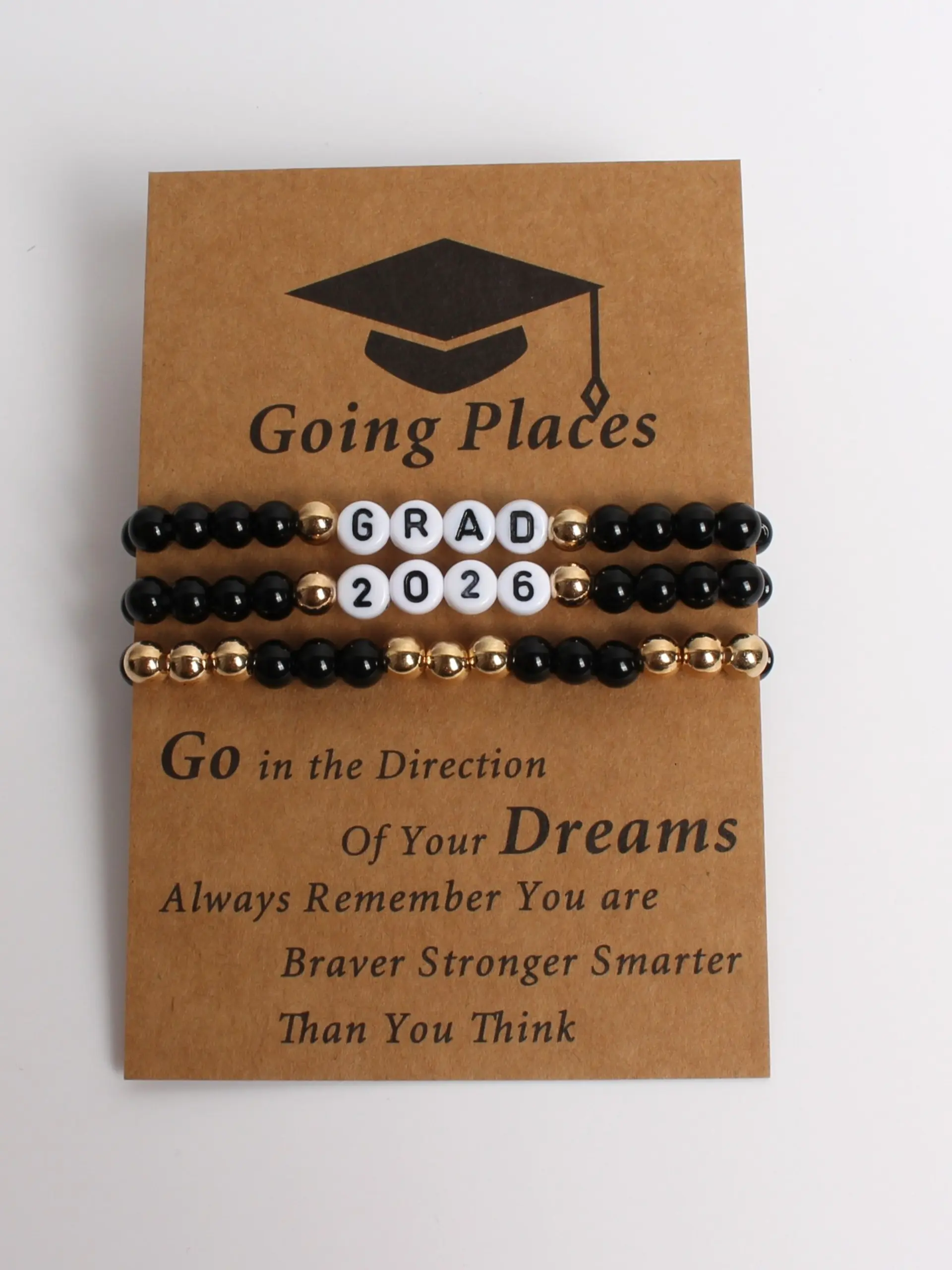 Class of 2026 Graduation Bracelet Set – 3PCS Inspirational Bead Stackable Bracelets Gift for Her/Him Graduation Charm Bracelets Beaded Bracelets