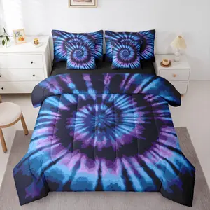 Tie Dye Comforter Set,7 Pieces,Blue Purple Spiral Bed in A Bag,Watercolor Bedding Set with Comforters,Sheets,Pillowcases Swirl Shape Bedroom Decor