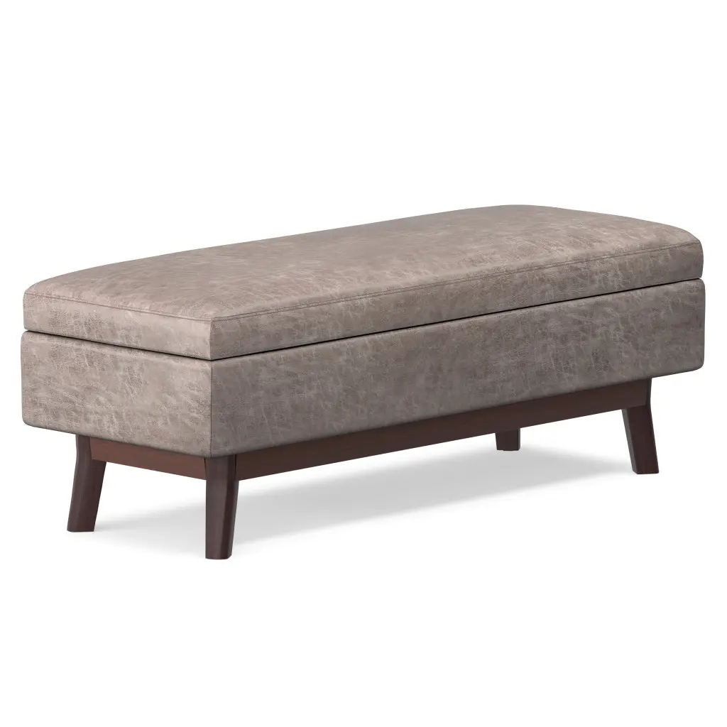 HomeRoots 641960 Large Rectangular Gray-Brown Leather Storage Ottoman Living Room Furniture, 18.50x48x18.10 in, Cocktail Ottoman with Organization