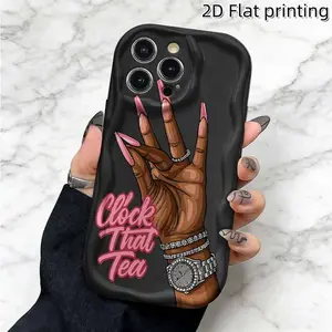 Teapot handmade art design pattern, anti drop, anti slip TPU curled wave border phone protective case, suitable for iPhone 17 16 15 14 13 12 11 XS X and other series models, can be given as a gift to friends or family