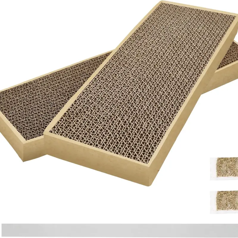 100% Recycled Corrugated Paper Cat Scratching Pads, 2-Piece Eco-Friendly Set - Natural Tree Bark Texture, Double-Sided, Tear Resistant, 14L×5.5W×0.9H in, Door/Wall Hanging, Furniture Protection, Healthy Claws, Stress Relief Pet Supplies