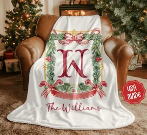 Monogram Christmas Blanket, Holiday Throw, Xmas Decor