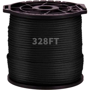 Paracord Rope, 100M/328FT, 4mm, 9 Strand Parachute Spool Cord Nylon Paracord Rope for Camping Hammock Clothesline Hiking Fishing  (Black)