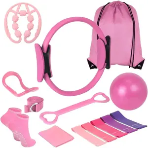 Pilates Equipment Kit for  Workout, Pilates Ring and Ball Set with 5 Resistance Bands, mag-ic Circle Compact Toning Fitness Essentials Starter Set Accessories, Core Sliders, Socks, Bag