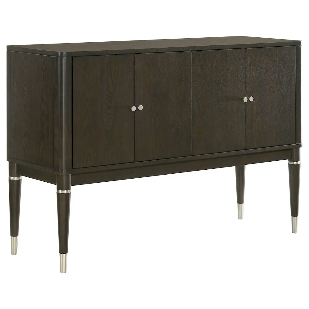 Reseda Modern 4-Door Ash Veneer Wood Cabinet, Ash Brown Dining Room Sideboard Server with Built-In Storage Shelves and Tapered Legs, Indoor Cupboard Furniture