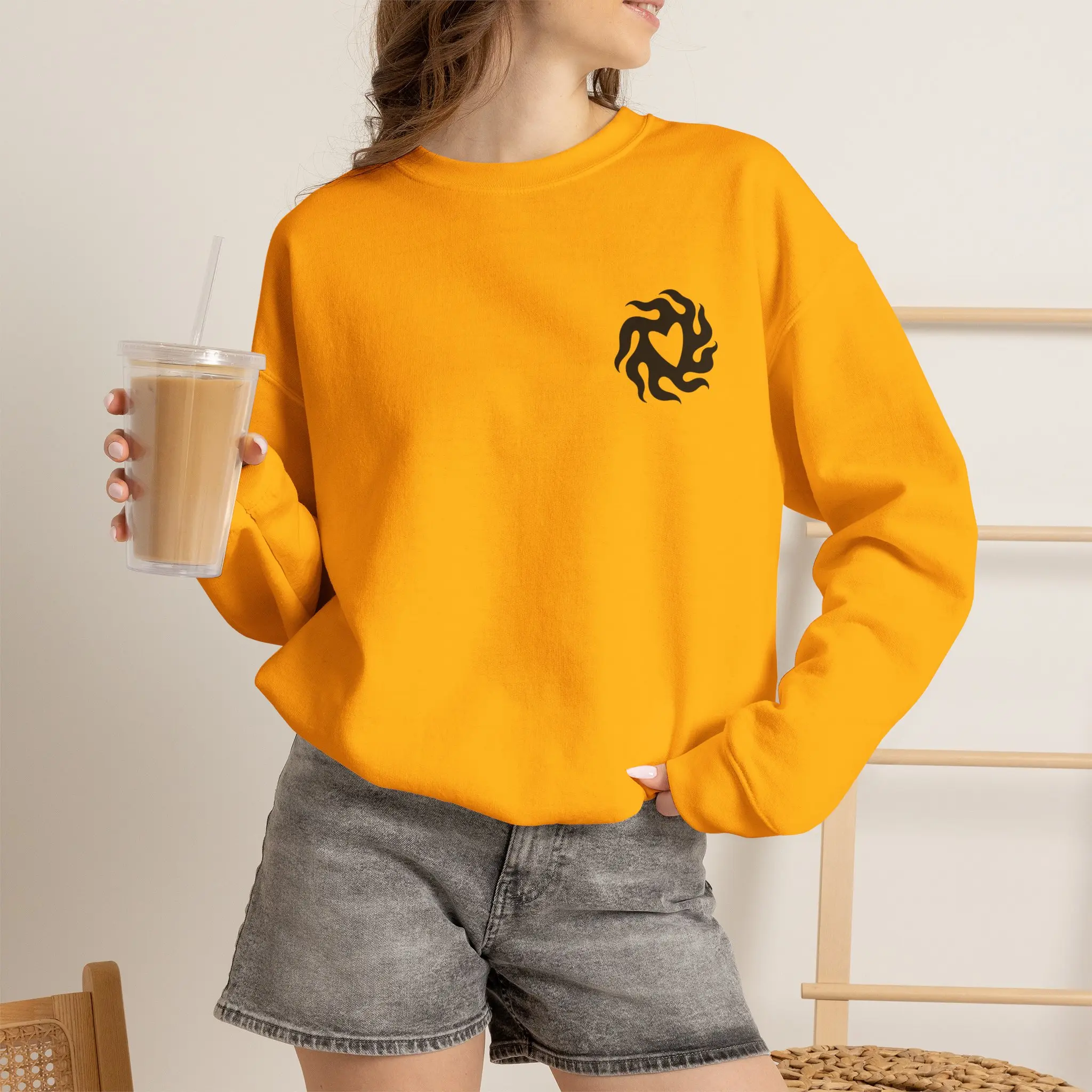 Hearts On Fire Y2K Crewneck Sweater Pocket Print US Seller Unisex