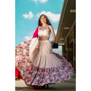 Lisbon Peach Tiered Chaniya Choli