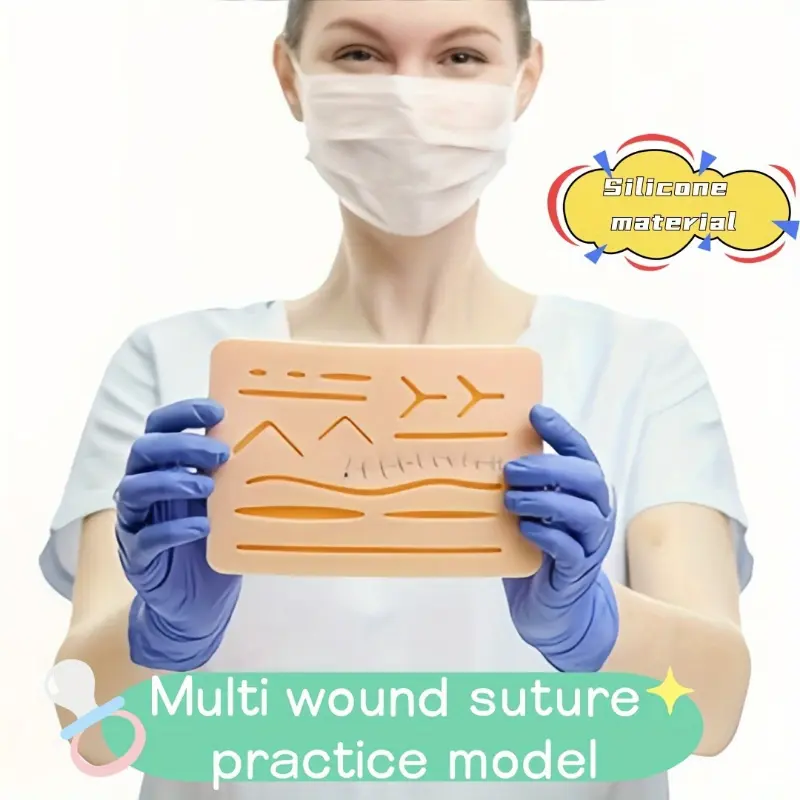Suture Practice Pad, Reusable Silicone Surgical Training Model with Pre-Cut Wounds for Medical Students, Practice Model, Unisex, Single Item, Skill Practice, Solid Pad