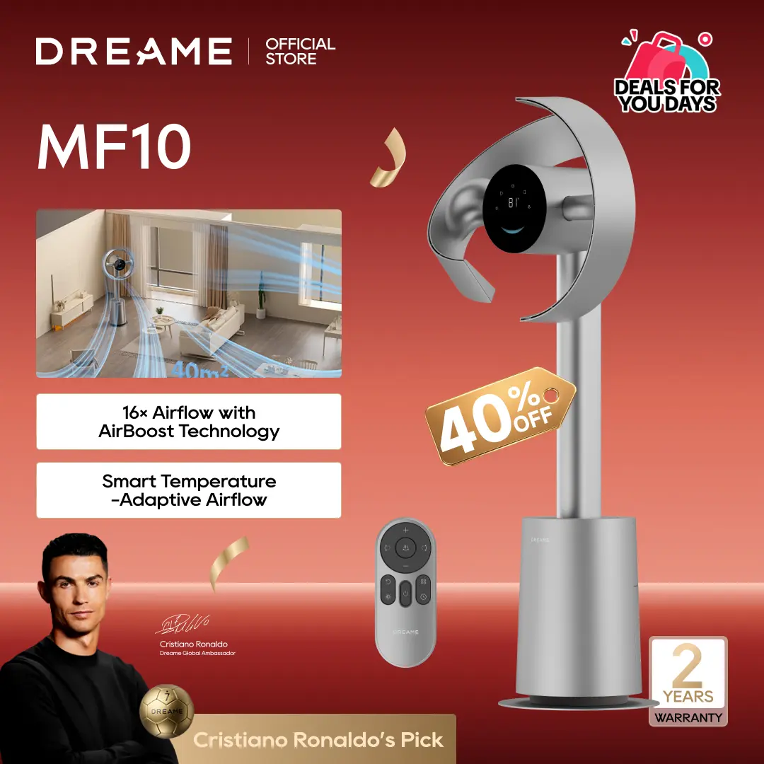 [Super Brand Day] Bladeless Tower Fan for Bedroom, Smart Standing Fan with 270 °   Spatial Airflow for Whole-Room Circulation, 59ft/s High Velocity, 10 Speeds 3 Modes, Temperature-Adaptive Airflow, MF10-Beige