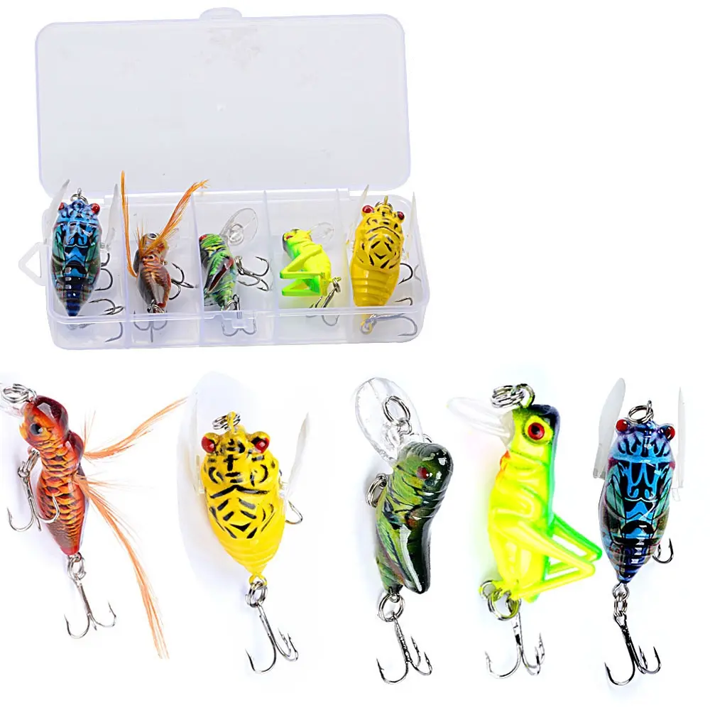 5PCS Fishing Lure Kit,Realistic Insect Hard Baits with Treble Hooks for Bass Trout Freshwater Fishing