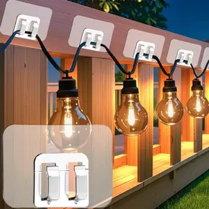 100 Pack Hooks for Outdoor String Lights Clips with Adhesive Strips - Waterproof, UV-Resistant, No-Damage, Tool-Free Installation for Christmas, Patio, Garden Balcony Decor, Cable Holders for Hanging