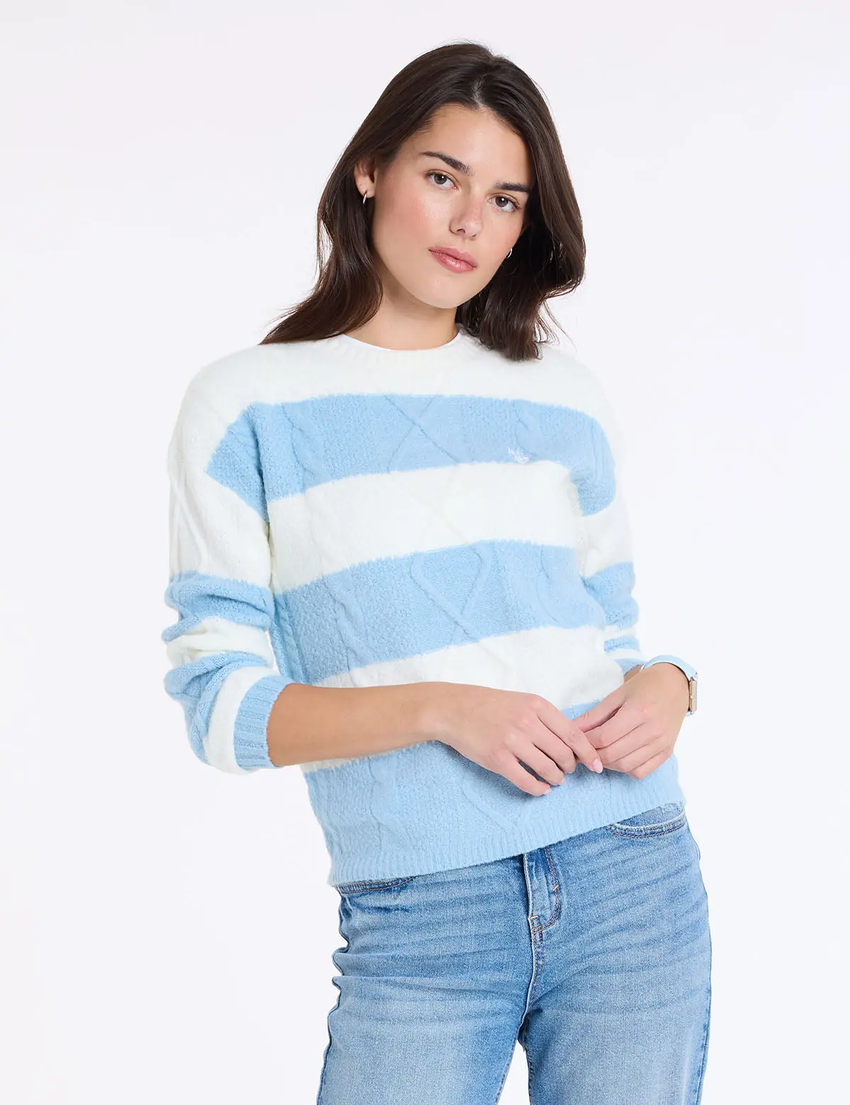 MIXED CABLE RUGBY STRIPE SWEATER