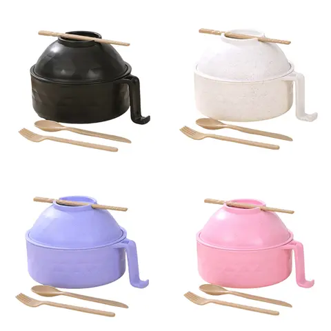 Gingham Traditional 6-Part Adult Ramen Cooker Tableware Set - BPA-Free, Dishwasher-Safe, Eco-Friendly Kitchen Containers, Chip-Resistant, Scald-Safe Handle, Noodle Bowl, Cover, Rack, Utensils (Chopsticks, Spoon) - College Dorm Essential