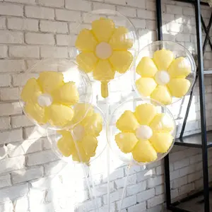 Daisy Balloons Aluminum Foil Material, Transparent Plastic Bubble Balls and Ribbon, Balloon Decorations Kit, Perfect for Garden Outdoor Indoor Plant Decor