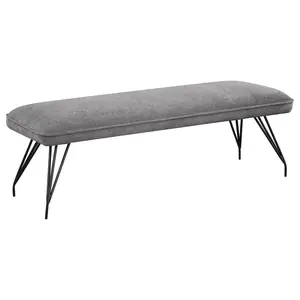Dodson Backless Long Dining Bench, 100% Polyester Fabric Upholstered, Grey Metal-with-Wood Indoor Furniture Bench