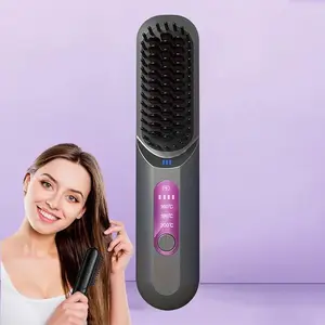 Portable Cordless Comb, USB Charging Ceramic Heating Electric Comb, Heated Comb Straightener, Wireless Hair Straightener, Wireless Straightener, Fast Heating, LED Display, Suitable for Home Office Travel