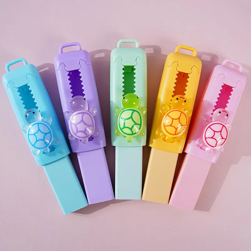 5 Cute Turtle Shaped Sliding Erasers with Retractable Design, Perfect for Drawing and Writing, Ideal for Exams and Office Use, Stationery, Adorable Design