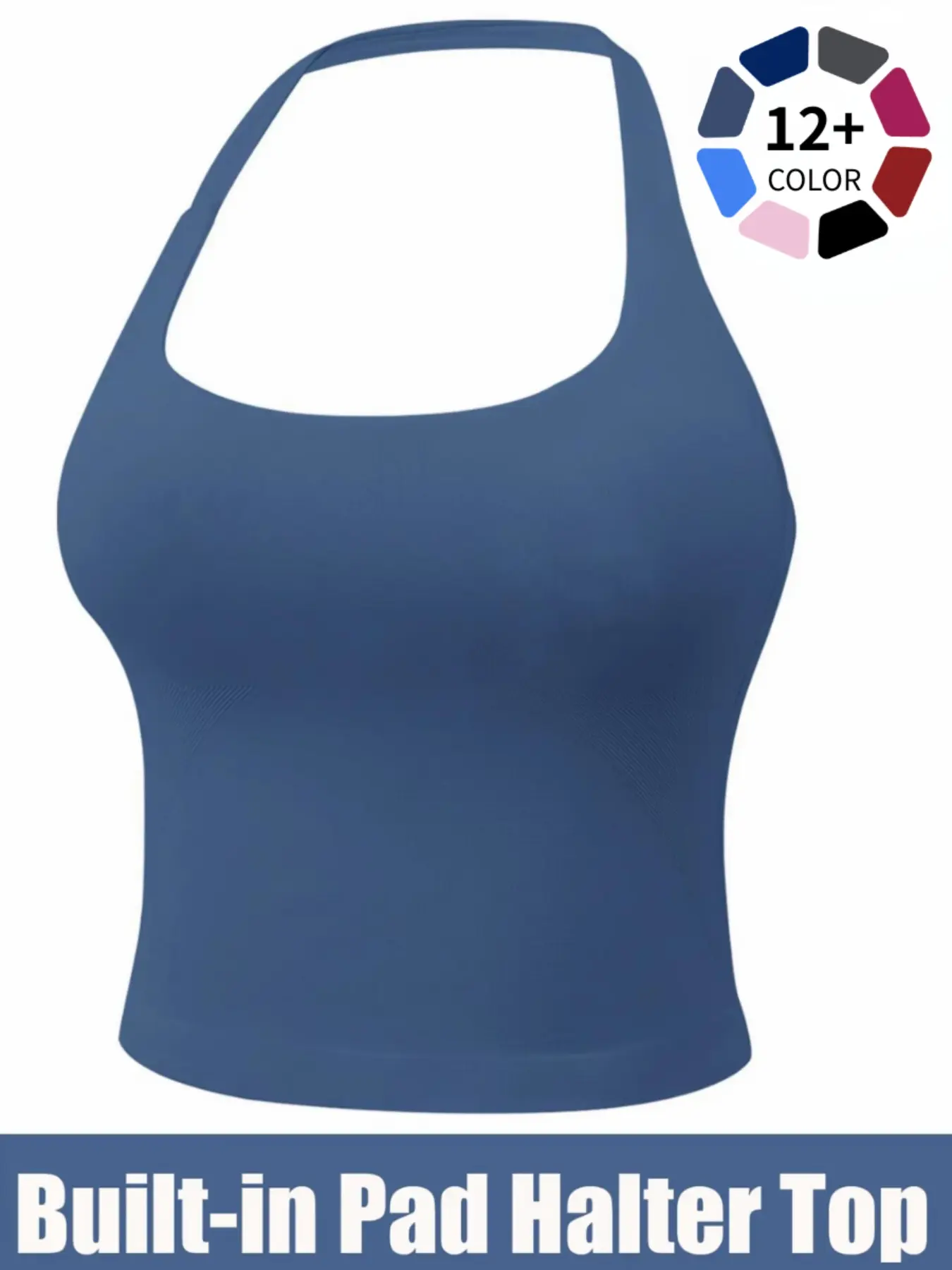 Women's Solid Removable Chest Pad Sports TankTop, Casual Comfort and Durability Halter NeckSports Top for Yoga Gym Workout, Ladies Sportswearfor All Seasons Gym Workout Tops