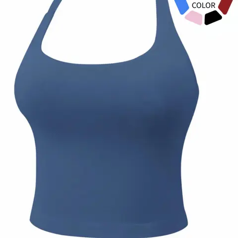 Women's Solid Removable Chest Pad Sports TankTop, Casual Comfort and Durability Halter NeckSports Top for Yoga Gym Workout, Ladies Sportswearfor All Seasons Gym Workout Tops, Fitness Vest