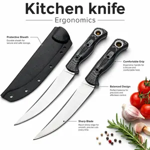 2-piece hand-forged meat cleavers, sharp chef's knives, professional boning knives, anti-slip handles with portable sheaths, kitchen knives