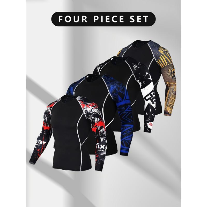 [4pcs Compression Sports Long Sleeve] 4pcs Men's Sports Compression ...