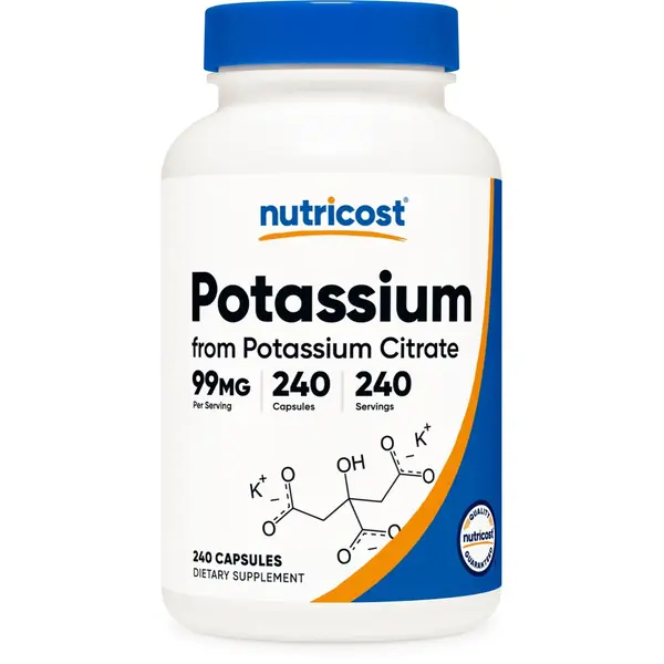 Nutricost Potassium Citrate Dietary Supplement Capsules - 99mg, 240 Count, Gluten-Free, Non-GMO, Edible Health & Wellness Support, Gmo Free