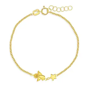 14k Gold 5"- 6" Polished Angel & Star Baby / Toddler / Kids Bracelet