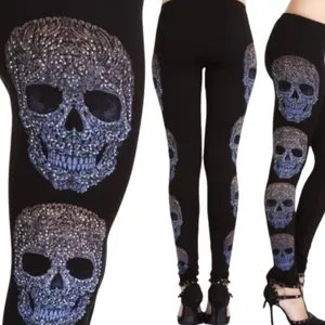 MIDNIGHT SKULLS McBling Leggings Plus size Rhinestone Comfortable Stretchy Rock retro emo punk y2k Fit Womenswear Bottom Breathable Chic