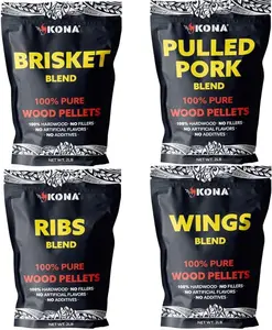 Kona Wood Pellets Brisket, Ribs, Wings,and Pulled Pork Blend Variety Pack, Intended for Ninja Woodfire Outdoor Grill - 4, 2lb Resealable Bags