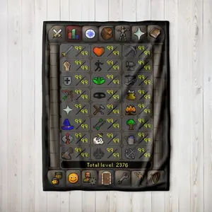 Old School Runescape OSRS Max Stats 99 All Skills Flannel Blanket Total Level 2376 Cozy Throw for Runescape Gamers Pixel-Perfect Design Buttery-Soft No-Shed Premium Flannel Comfort Durable Fade-Resistant Pixel Print