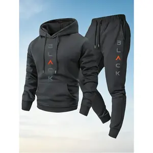 Men's Sports Casual Two-Piece - Vertical Letter Print Hoodie & Joggers, Multi-Color Comfort Set Sweatsuit With Pockets