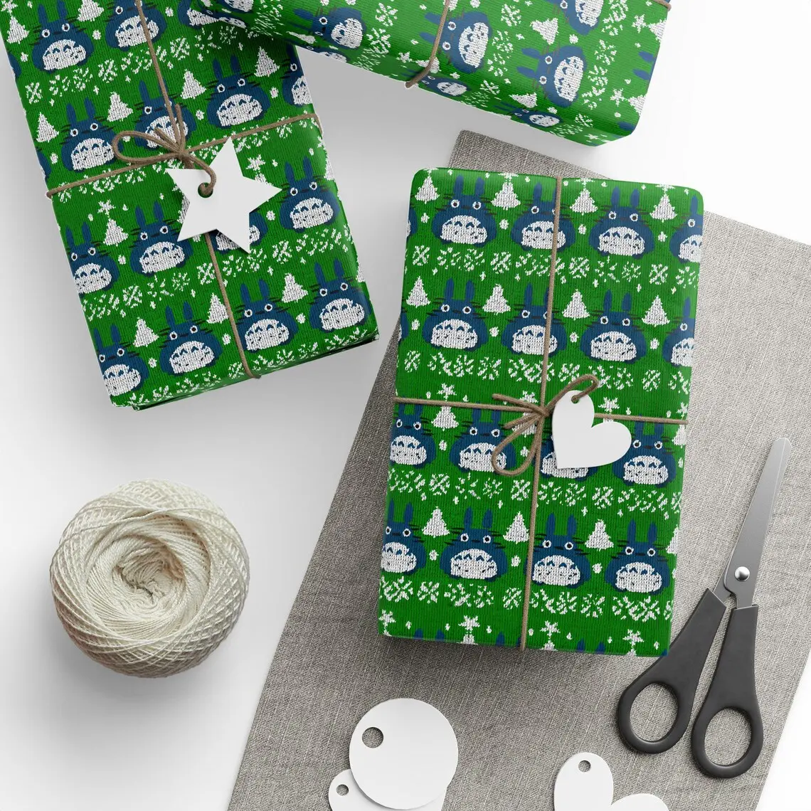 Totoro Christmas Wrapping Paper, Studio Ghibli Gift Wrap, Ghibli Holiday gift, Ponyo, howls, Spirited away christmas, ghibli xmas gift wrap