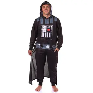 Star Wars Hooded Union Suit | Men's Darth Vader Adult Fleece Caped Costume Pajama Footless Sleeper for Men & Women