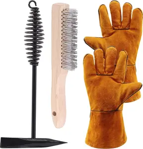 4 count 10'' Chipping Hammer With Coil Spring Handle and Wire Brush, Pair of Welding Gloves for Removing Slag and