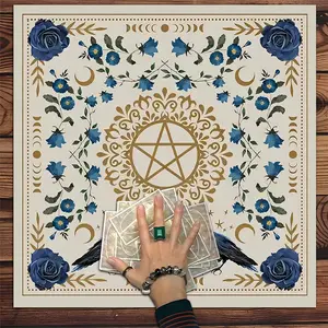Mystical Moon Phase Sun Moon Flower Altar Tarot Rectangle Tablecloth, Tarot Card Witchcraft Astrology Divination Board, Gift Packaging Supplies, Halloween