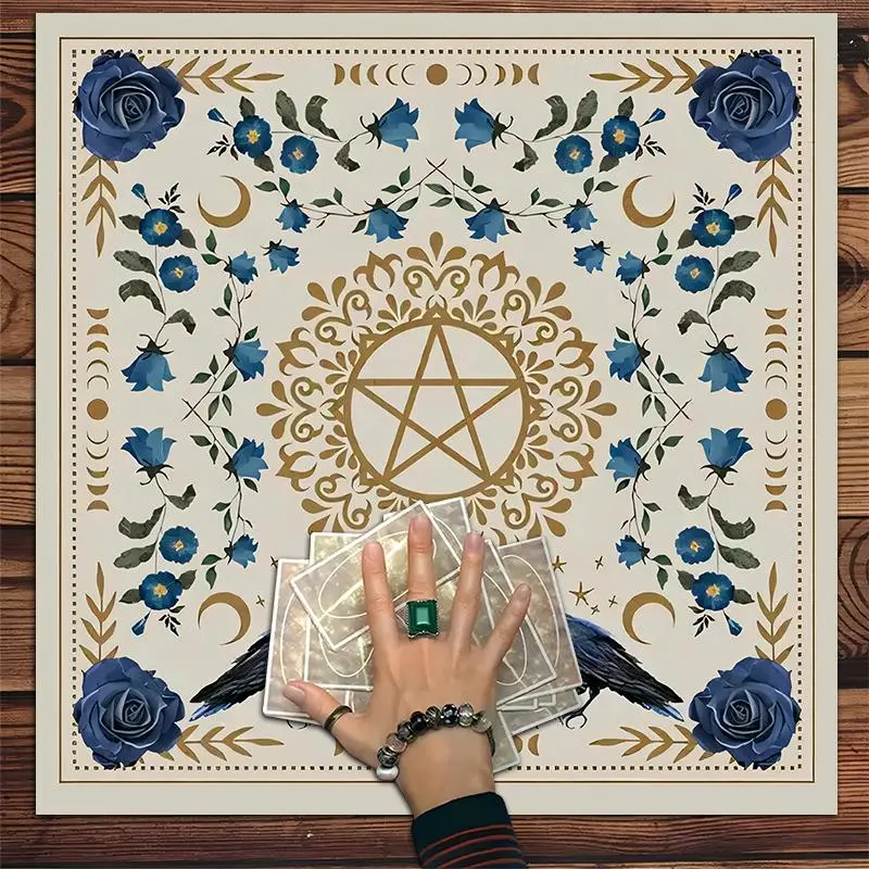 Mystical Moon Phase Sun Moon Flower Altar Tarot Rectangle Tablecloth, Tarot Card Witchcraft Astrology Divination Board, Gift Packaging Supplies, Halloween